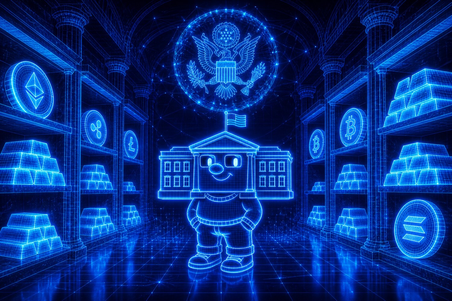 Digital reserve vault of holographic coins and gold